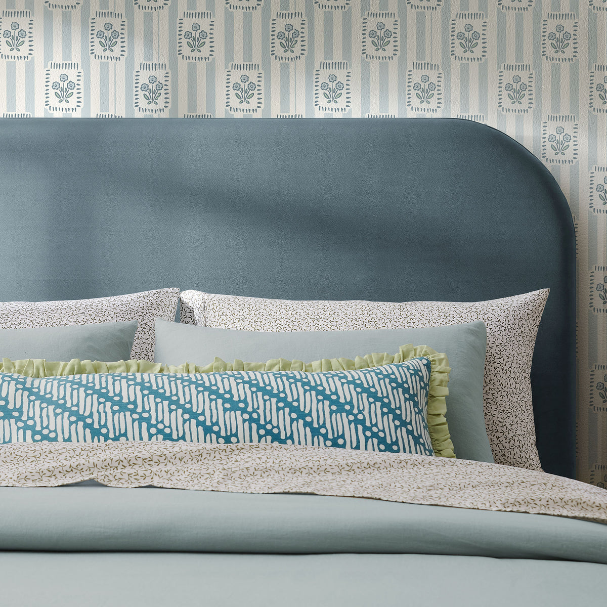 Keynote King Size Stain-Resistant Performance Velvet Headboard - Cadet Blue