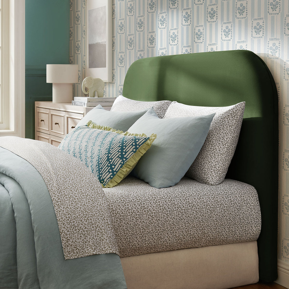 Keynote King Size Stain-Resistant Performance Velvet Headboard - Moss Green