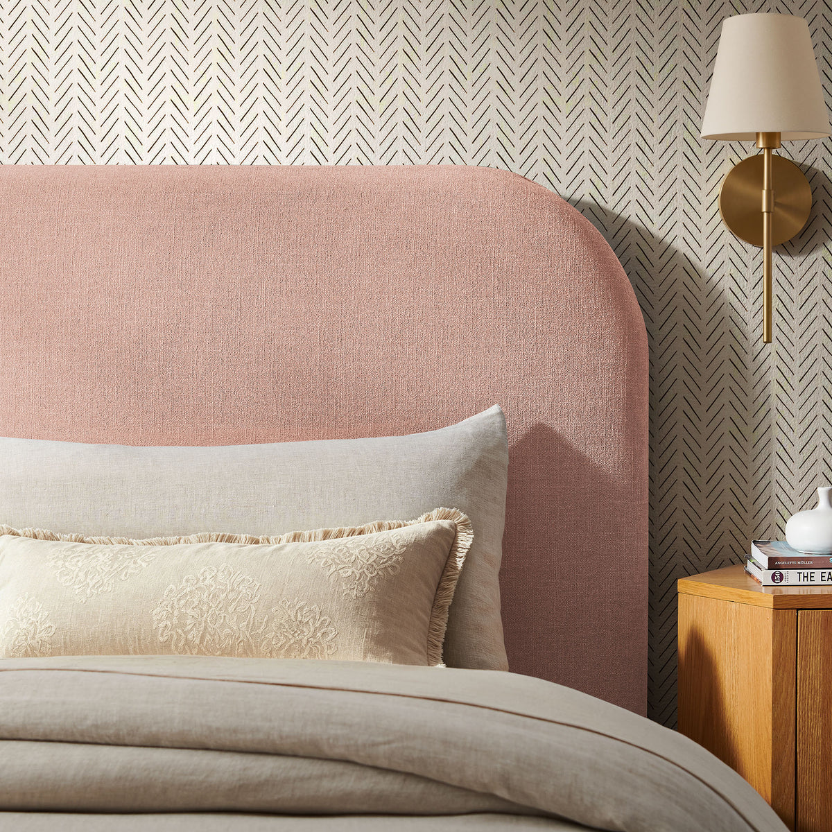 Keynote Twin Size Upholstered Fabric Headboard - Blush