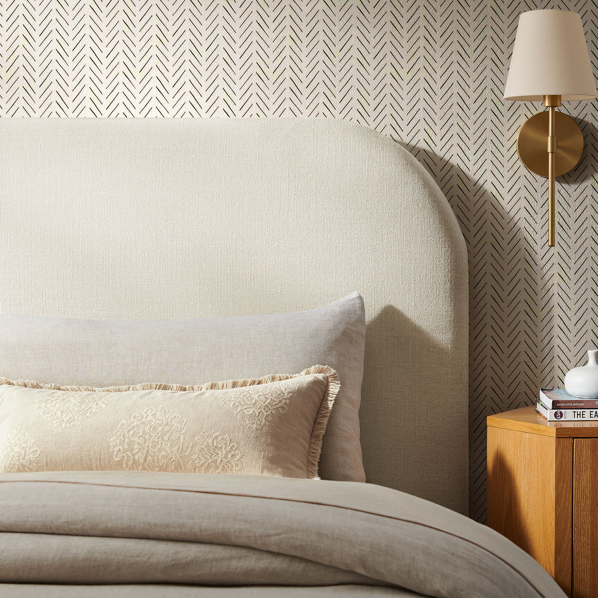 Keynote Twin Size Upholstered Fabric Headboard - Ecru