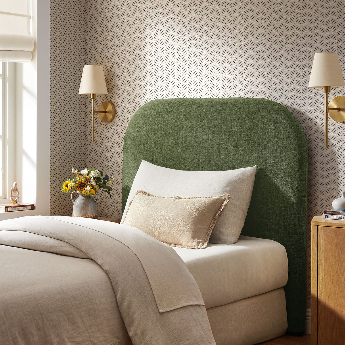 Keynote Twin Size Upholstered Fabric Headboard - Foliage