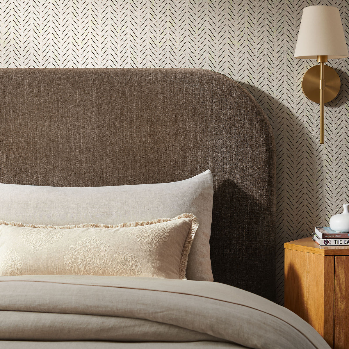 Keynote Twin Size Upholstered Fabric Headboard - Mocha