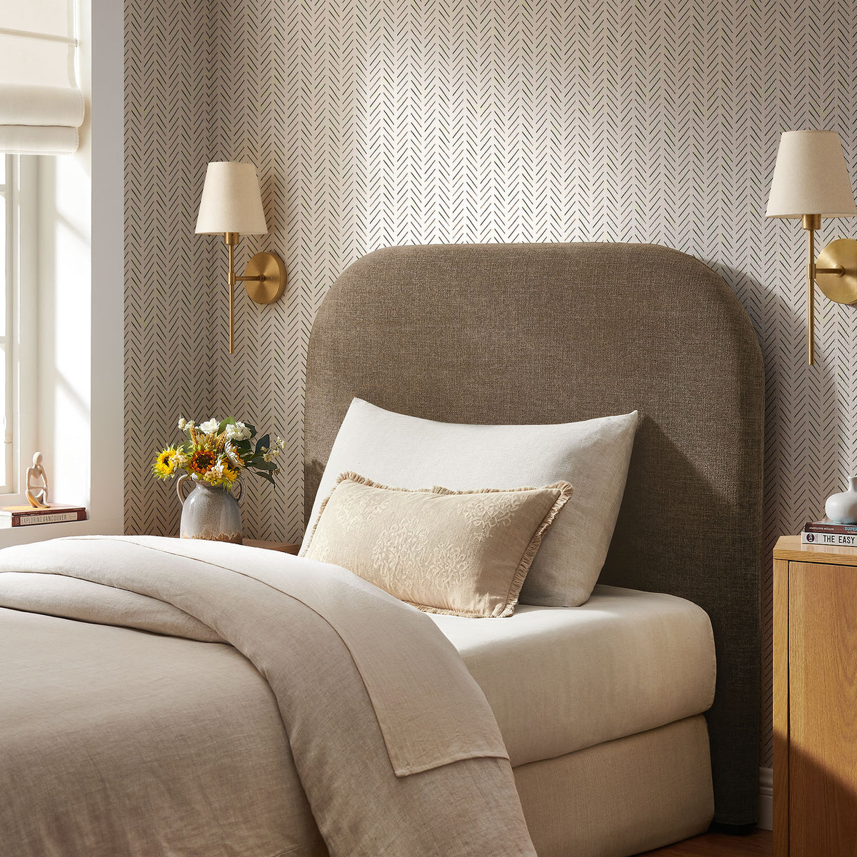 Keynote Twin Size Upholstered Fabric Headboard - Mocha
