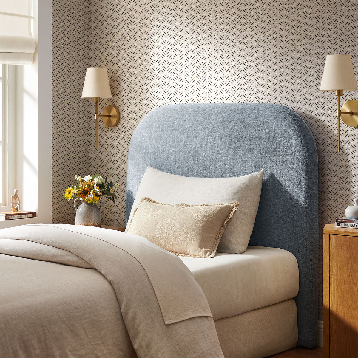 Keynote Twin Size Upholstered Fabric Headboard - Sky