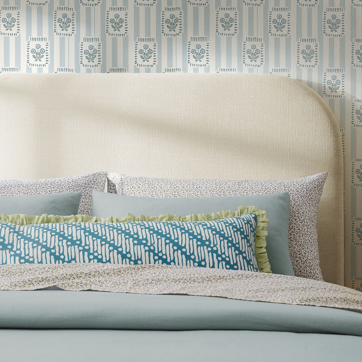 Keynote Full Size Upholstered Fabric Headboard - Ecru