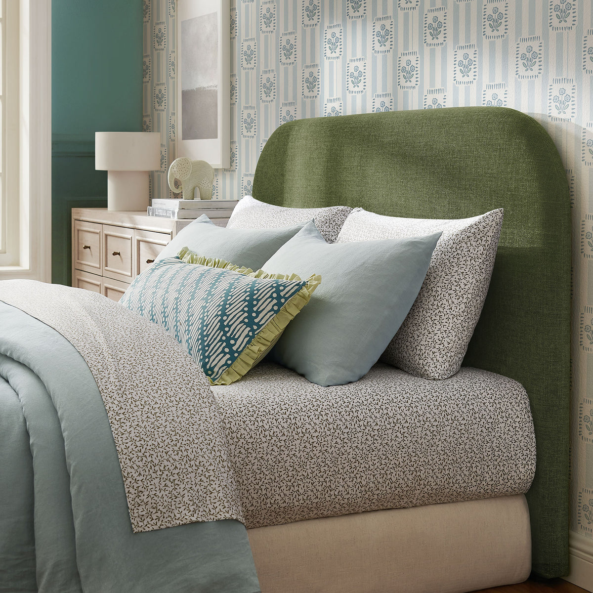 Keynote Full Size Upholstered Fabric Headboard - Foliage