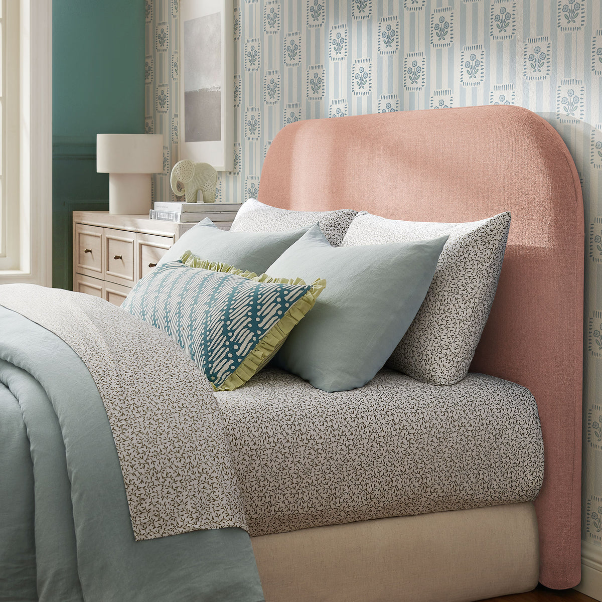 Keynote Queen Size Upholstered Fabric Headboard - Blush