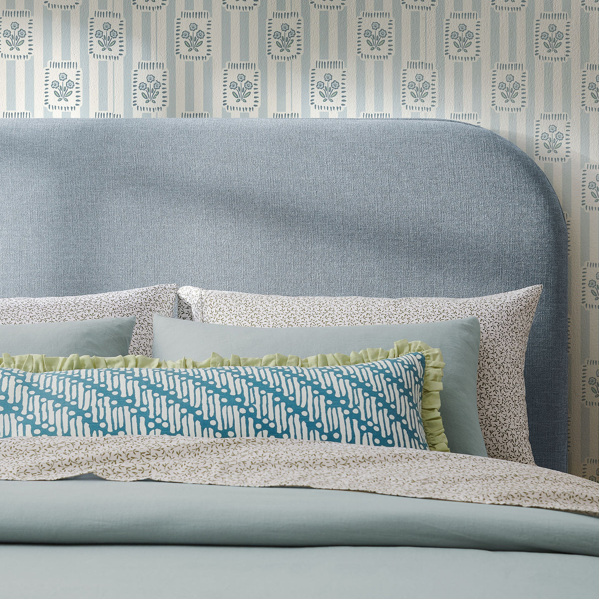 Keynote Queen Size Upholstered Fabric Headboard - Sky