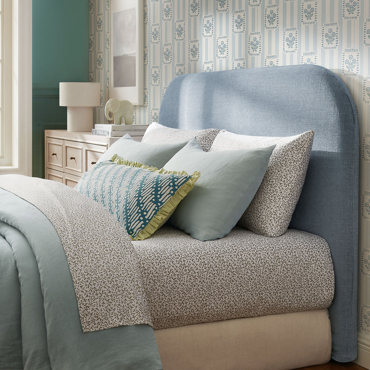 Keynote Queen Size Upholstered Fabric Headboard - Sky