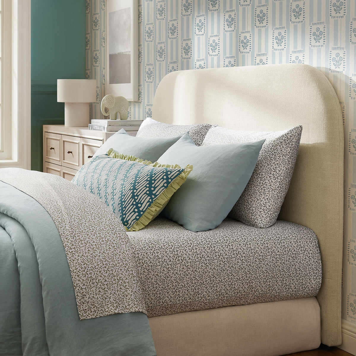 Keynote King Size Upholstered Fabric Headboard - Ecru