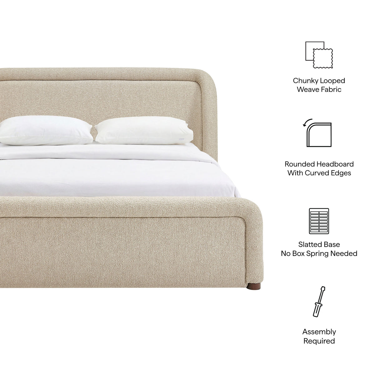 Tasmin Queen Upholstered Fabric Platform Bed - Linen