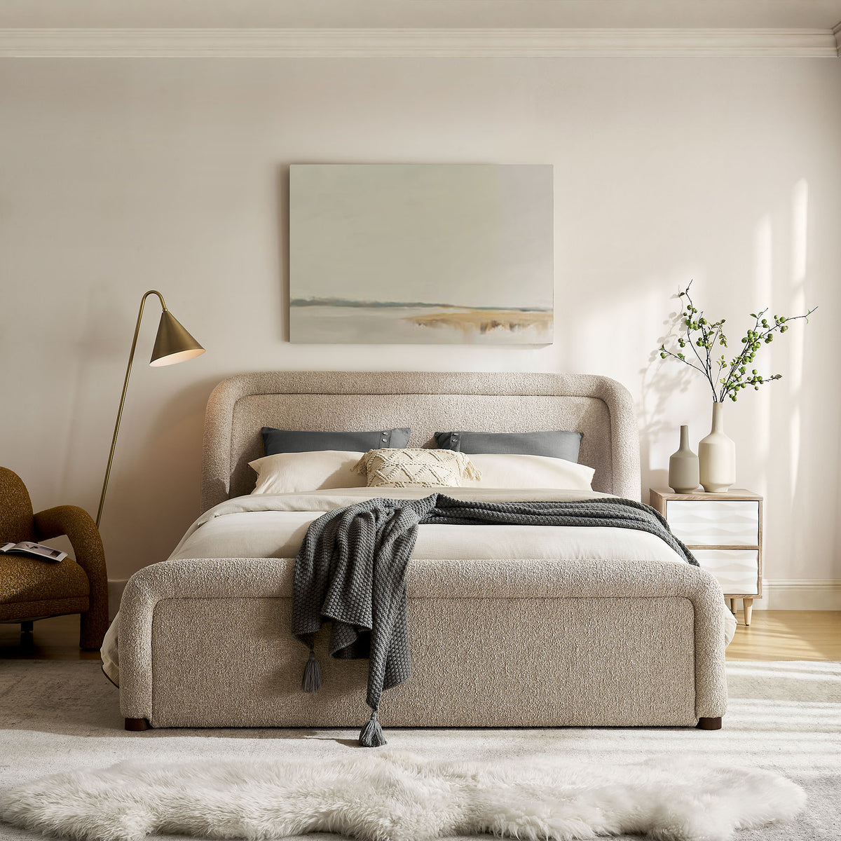 Tasmin King Upholstered Fabric Platform Bed - Linen