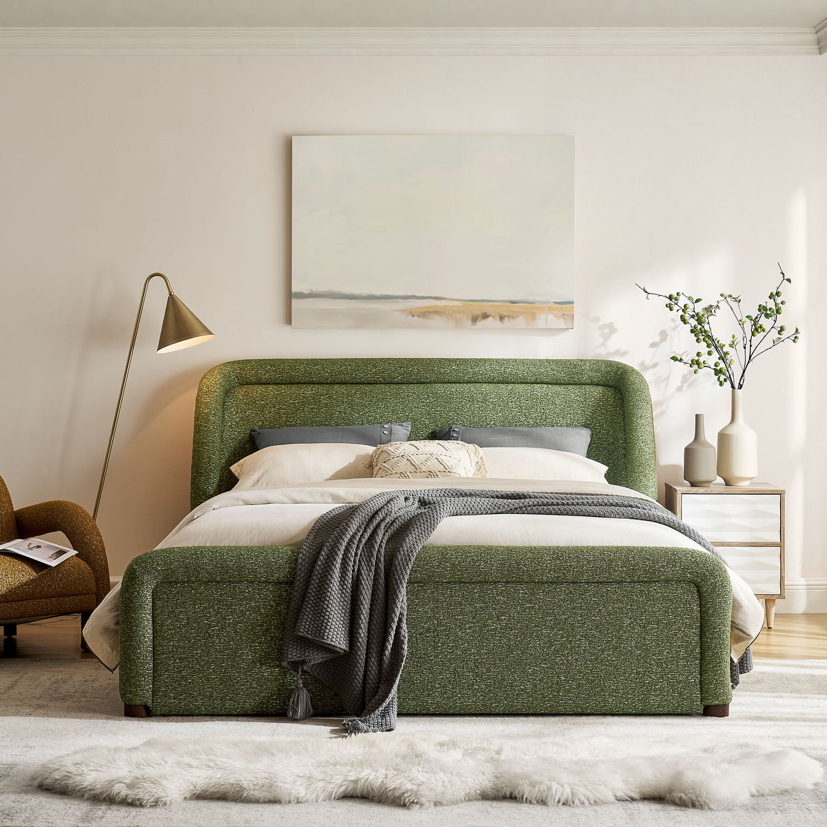 Tasmin King Upholstered Fabric Platform Bed - Olive