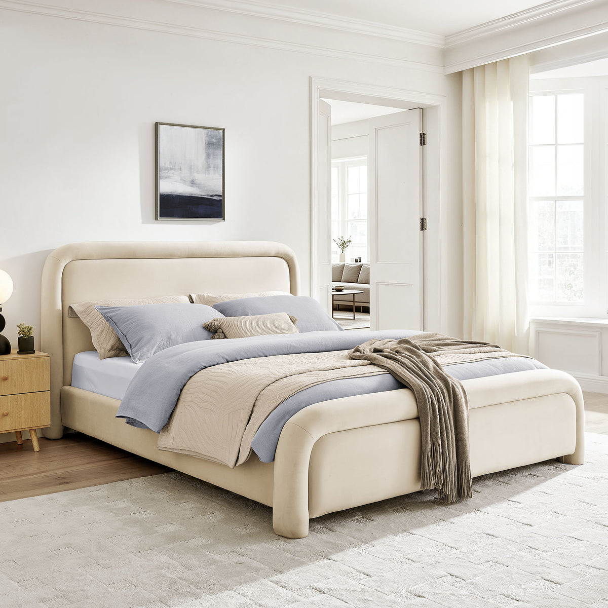 Beck Queen Performance Velvet Platform Bed - Alabaster