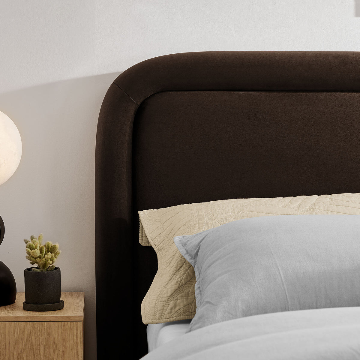 Beck Queen Performance Velvet Platform Bed - Chocolate Brown