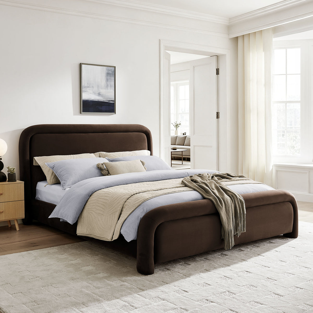 Beck Queen Performance Velvet Platform Bed - Chocolate Brown