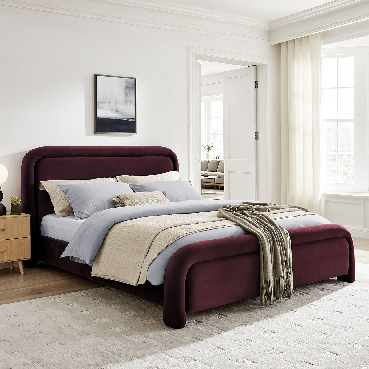 Beck Queen Performance Velvet Platform Bed - Mulberry