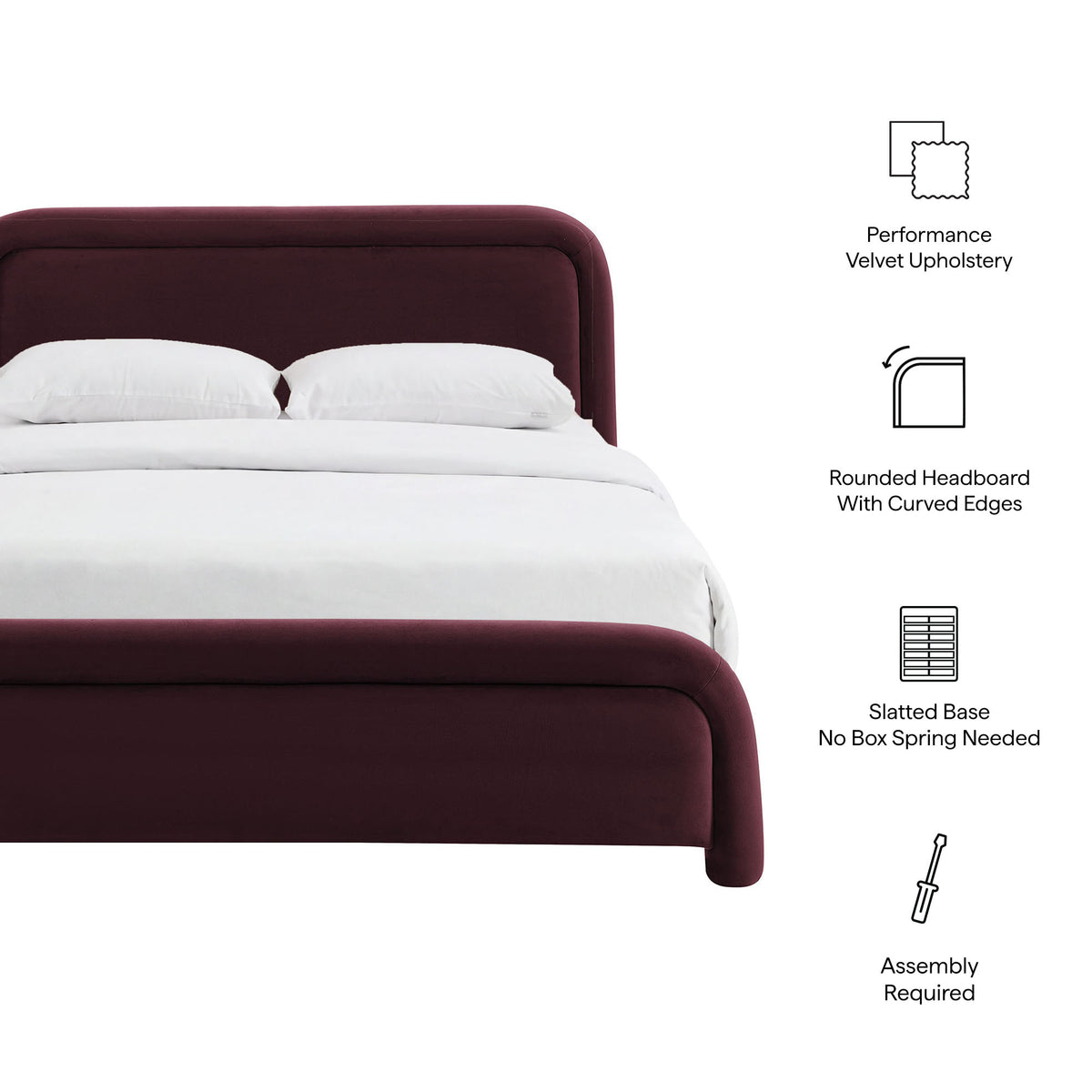 Beck Queen Performance Velvet Platform Bed - Mulberry