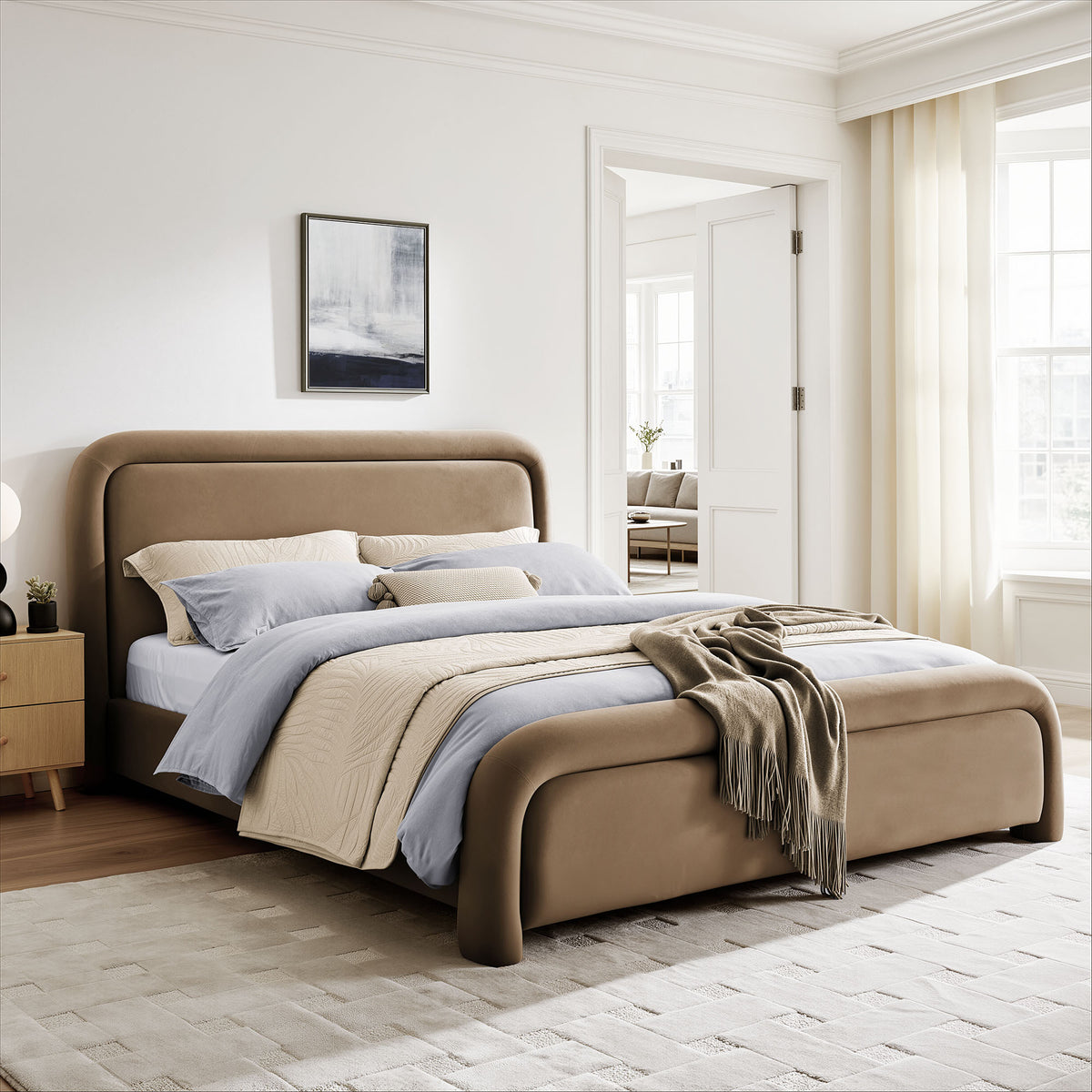 Beck Queen Performance Velvet Platform Bed - Taupe