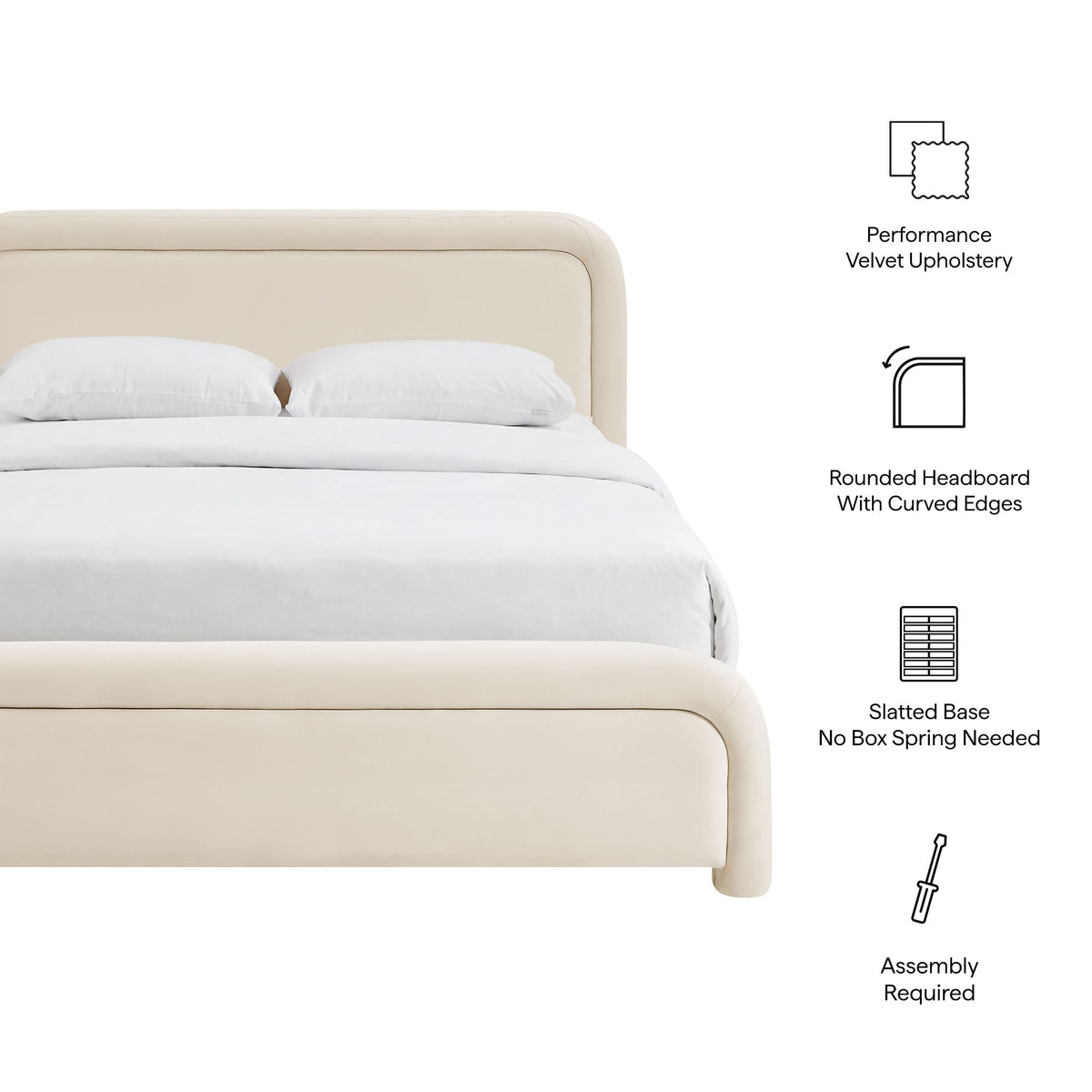 Beck King Performance Velvet Platform Bed - Alabaster