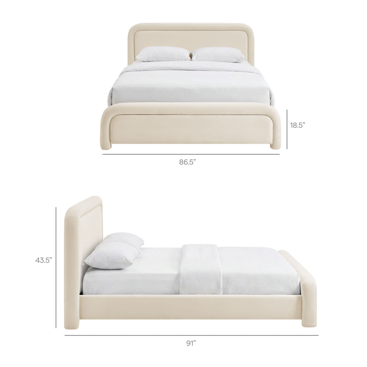 Beck King Performance Velvet Platform Bed - Alabaster