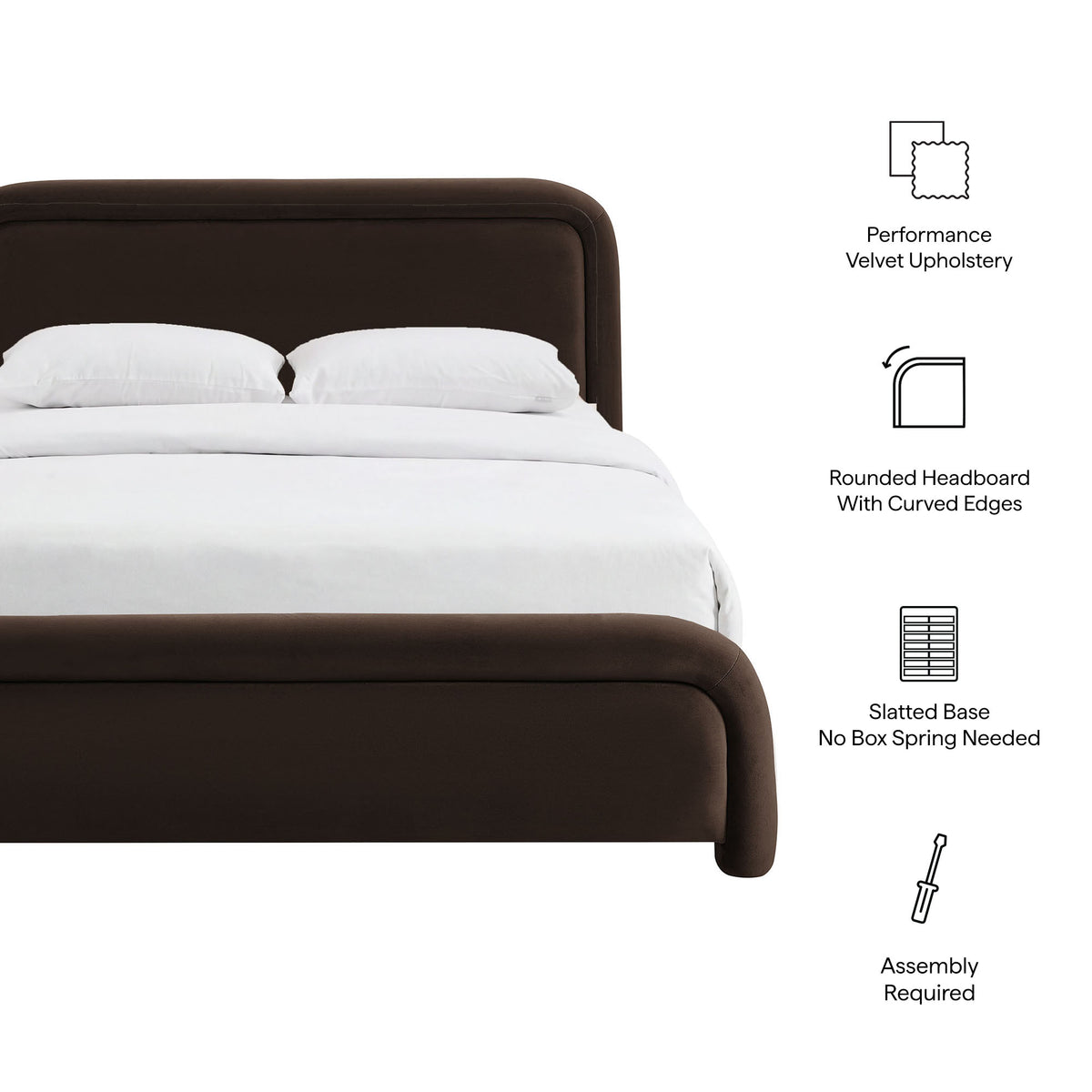 Beck King Performance Velvet Platform Bed - Chocolate Brown