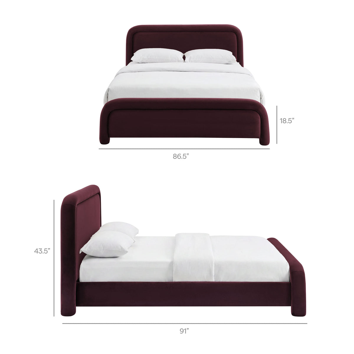Beck King Performance Velvet Platform Bed - Mulberry
