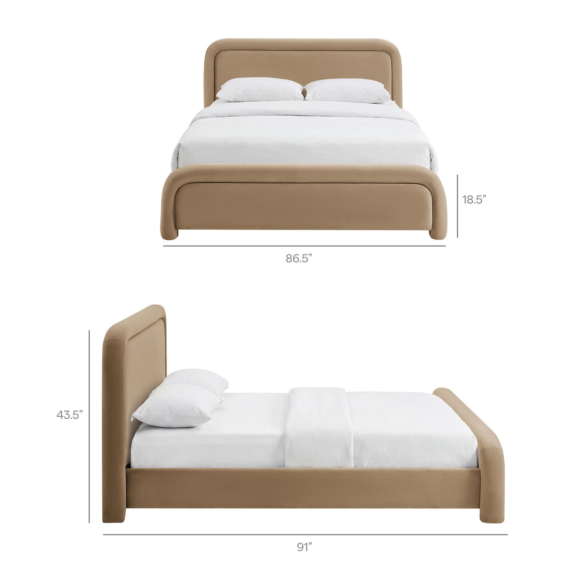Beck King Performance Velvet Platform Bed - Taupe