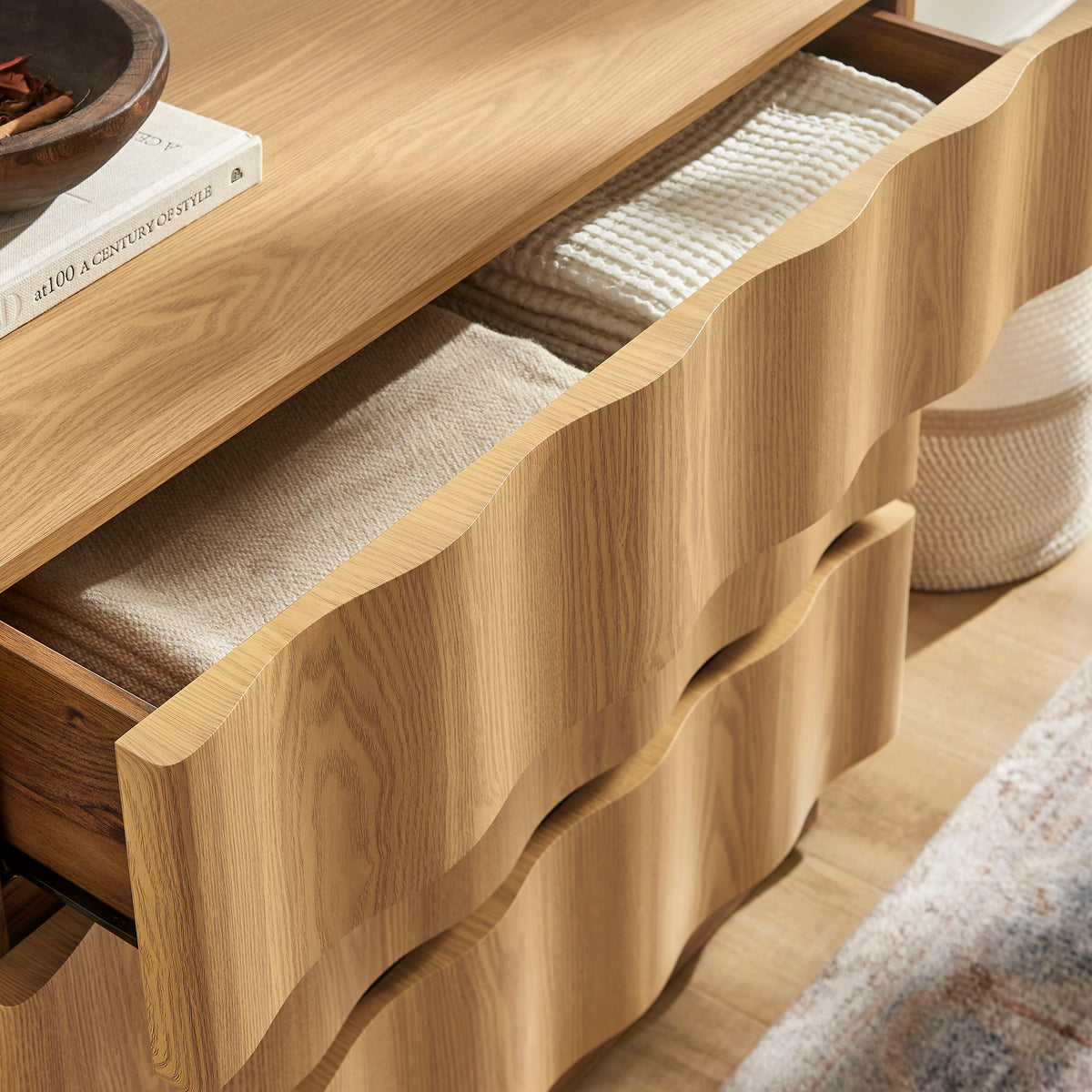 Isola Wavy 3 Drawer Chest - Light Oak Walnut