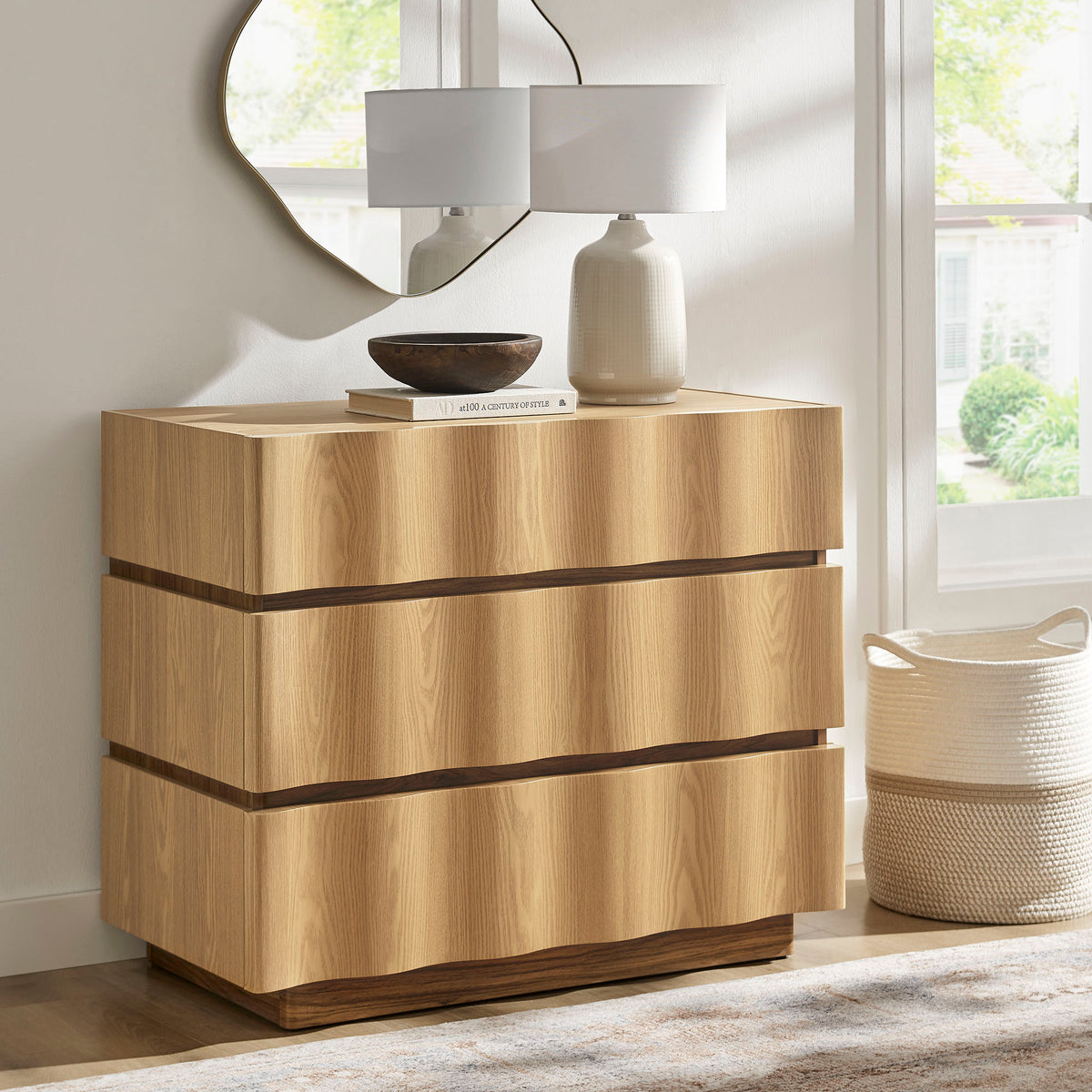 Isola Wavy 3 Drawer Chest - Light Oak Walnut