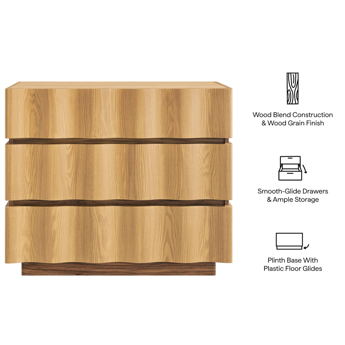 Isola Wavy 3 Drawer Chest - Light Oak Walnut