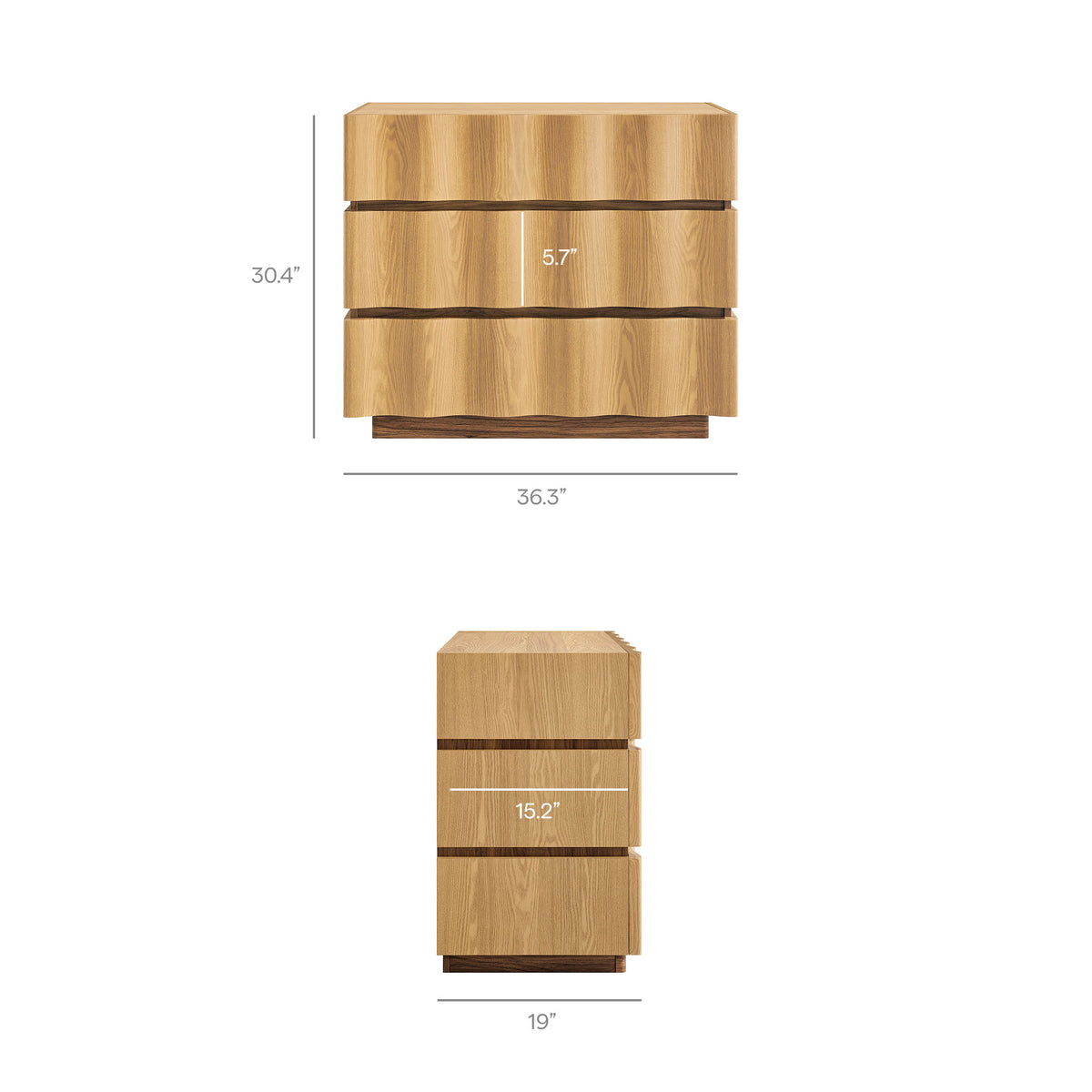 Isola Wavy 3 Drawer Chest - Light Oak Walnut