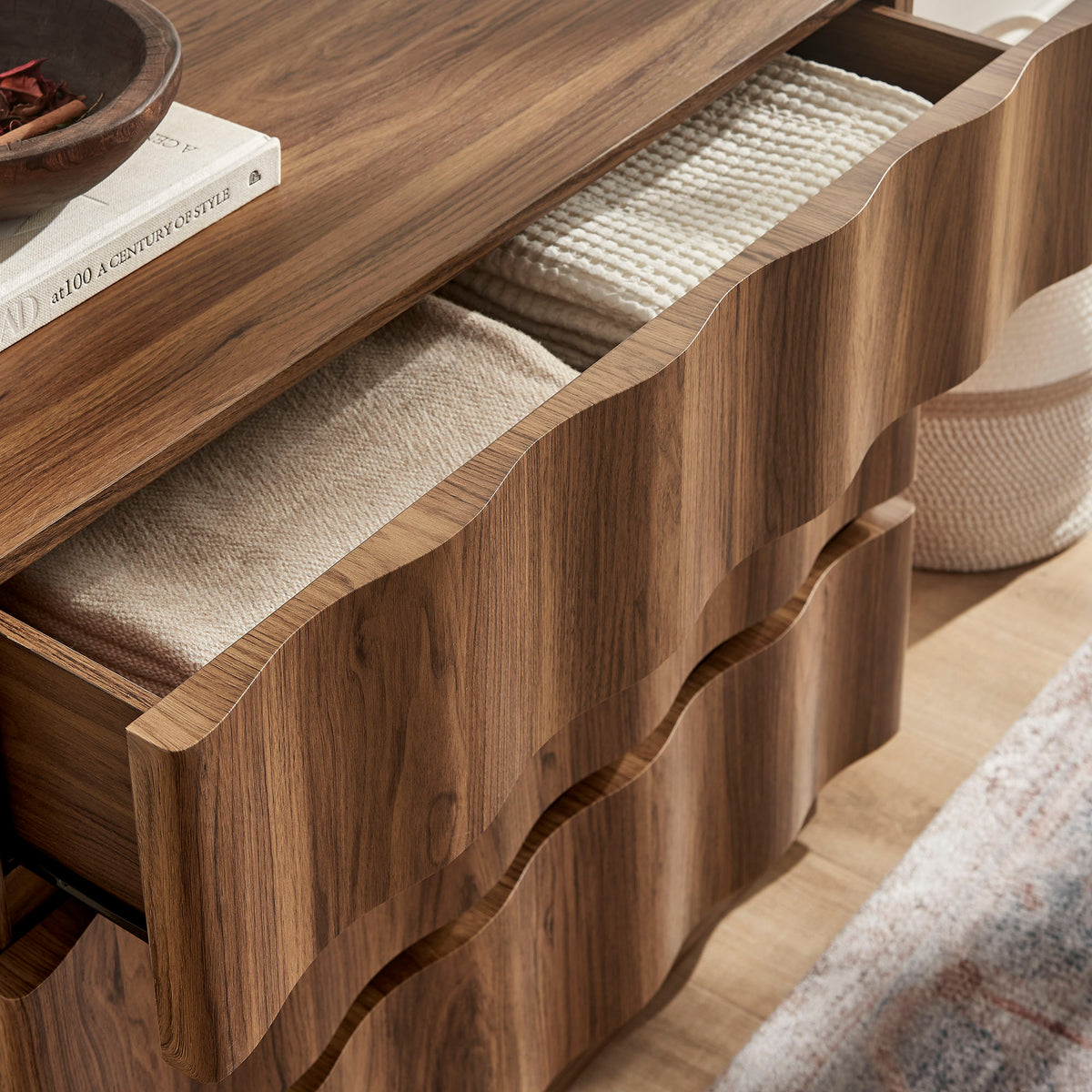 Isola Wavy 3 Drawer Chest - Walnut