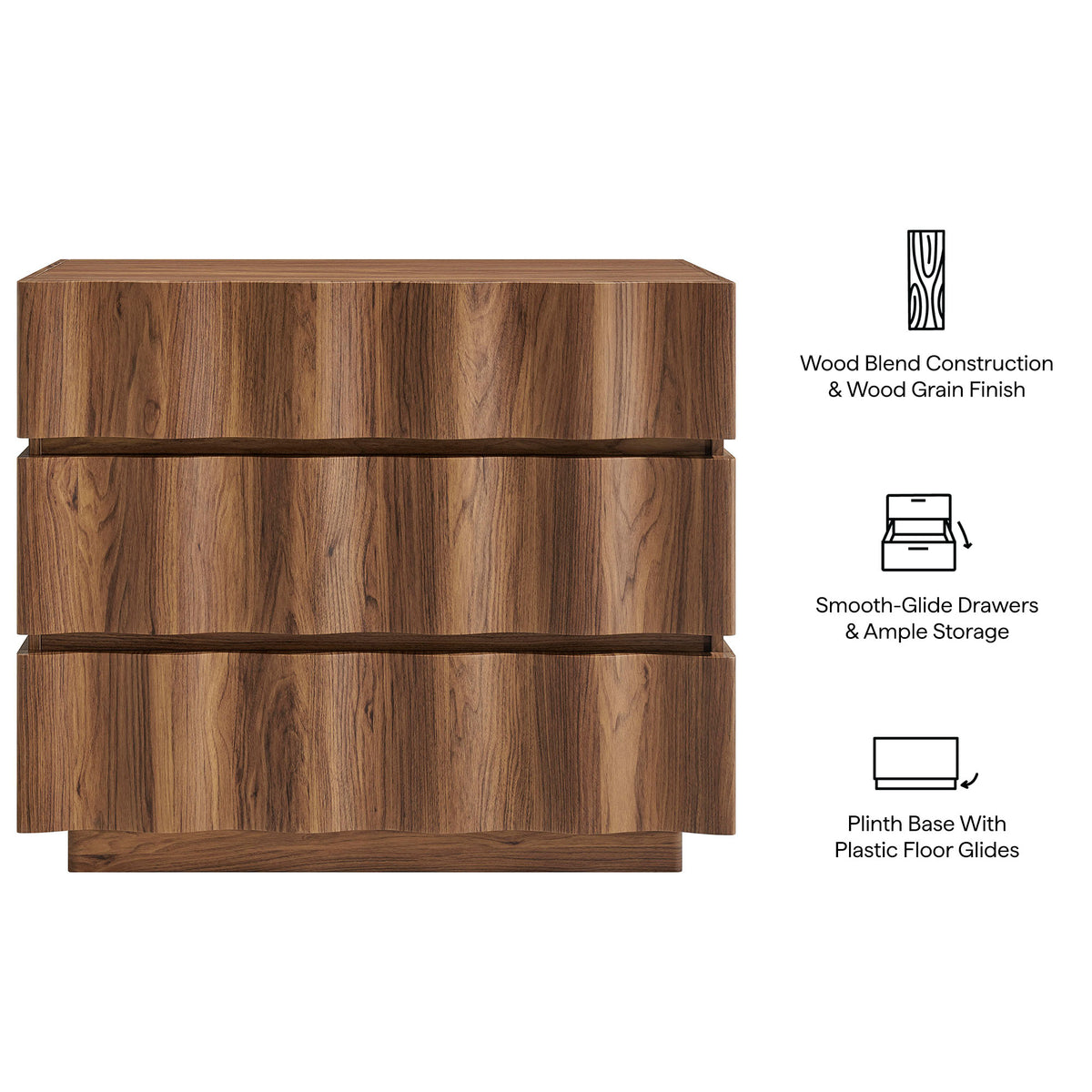 Isola Wavy 3 Drawer Chest - Walnut