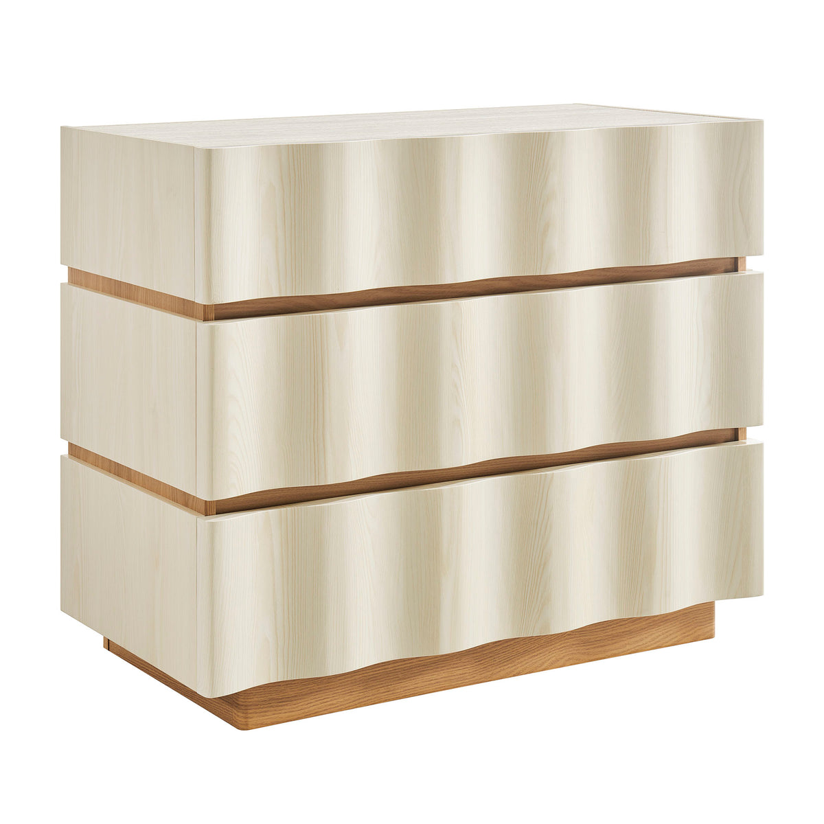 Isola Wavy 3 Drawer Chest - White Light Oak