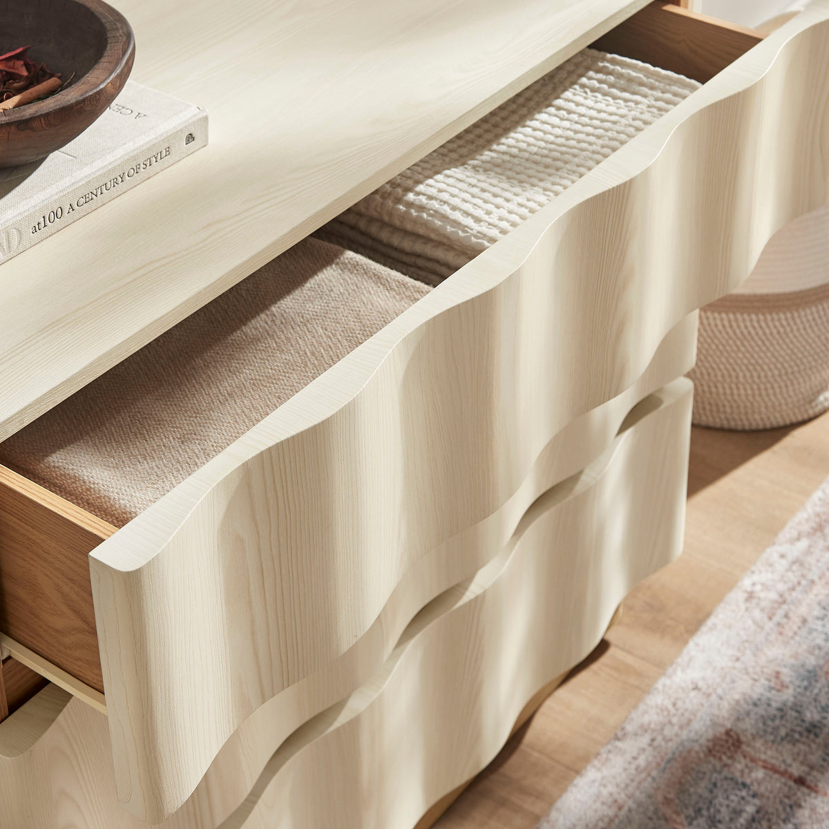 Isola Wavy 3 Drawer Chest - White Light Oak