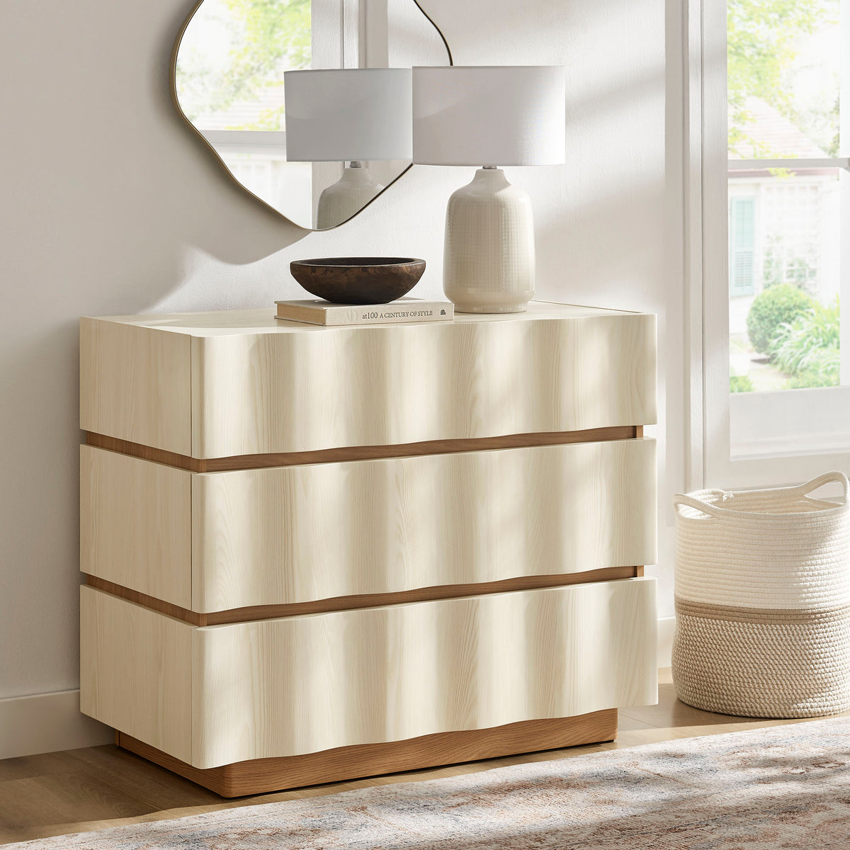 Isola Wavy 3 Drawer Chest - White Light Oak