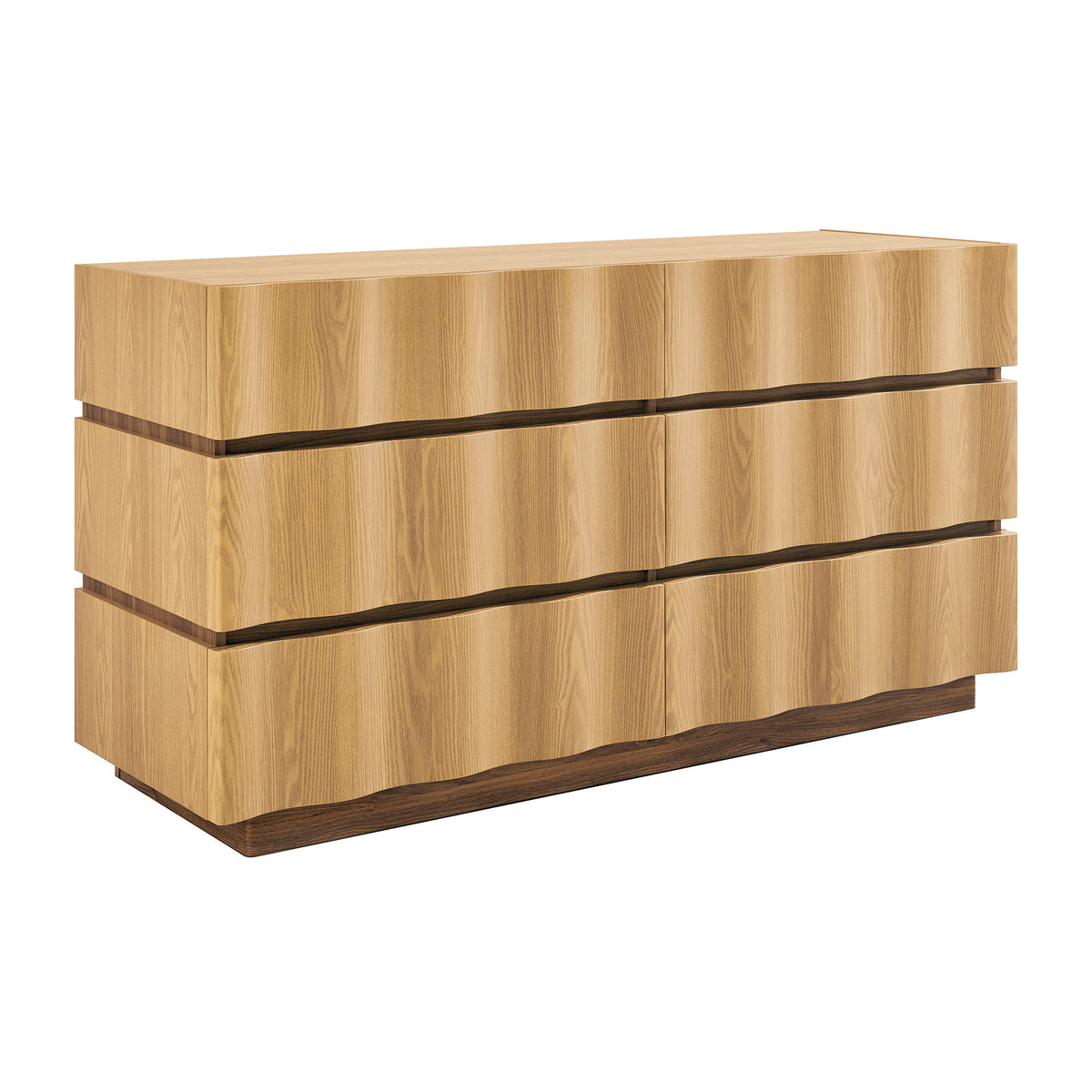 Isola Wavy 6 Drawer Dresser - Light Oak Walnut