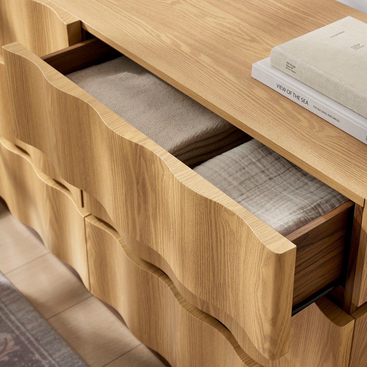 Isola Wavy 6 Drawer Dresser - Light Oak Walnut