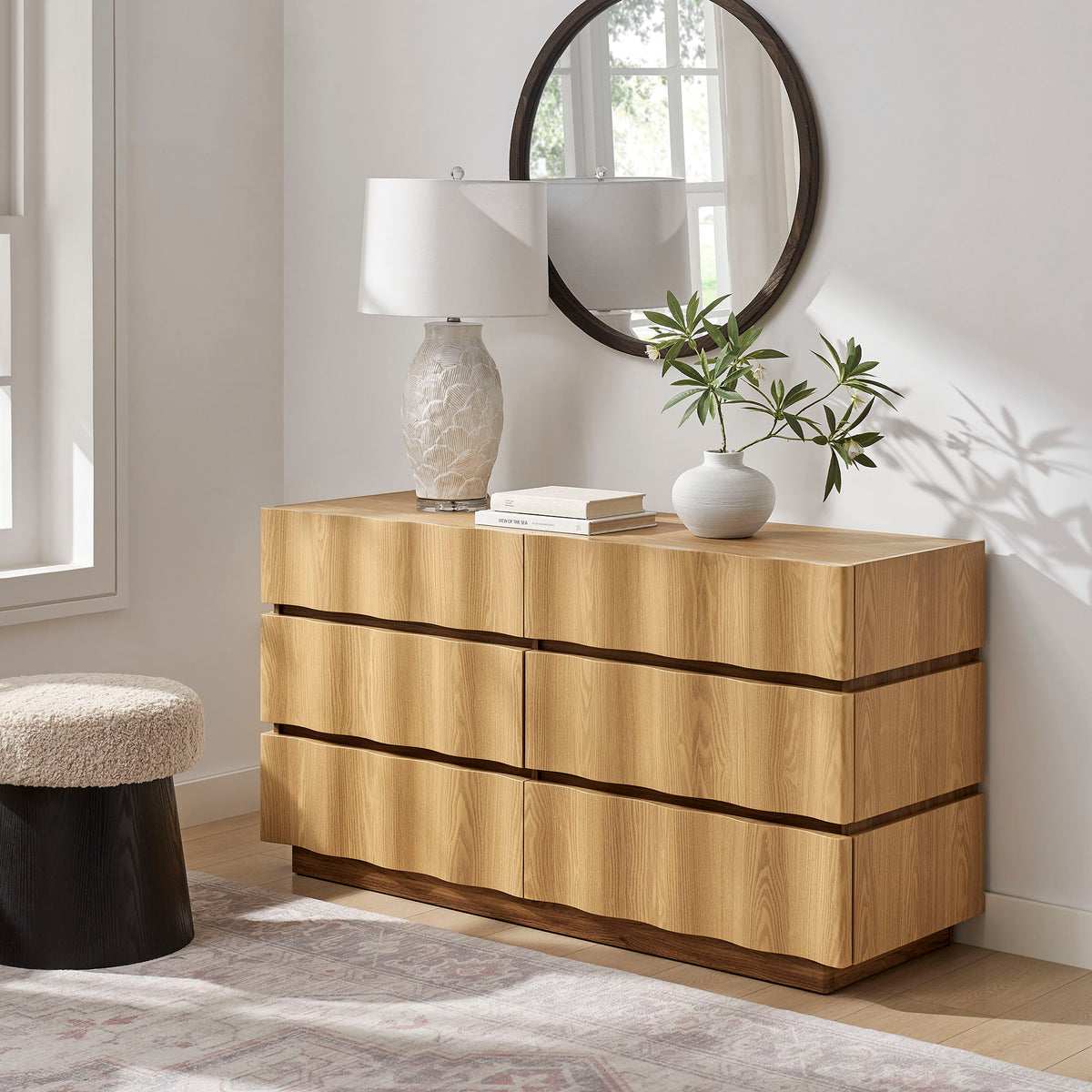 Isola Wavy 6 Drawer Dresser - Light Oak Walnut