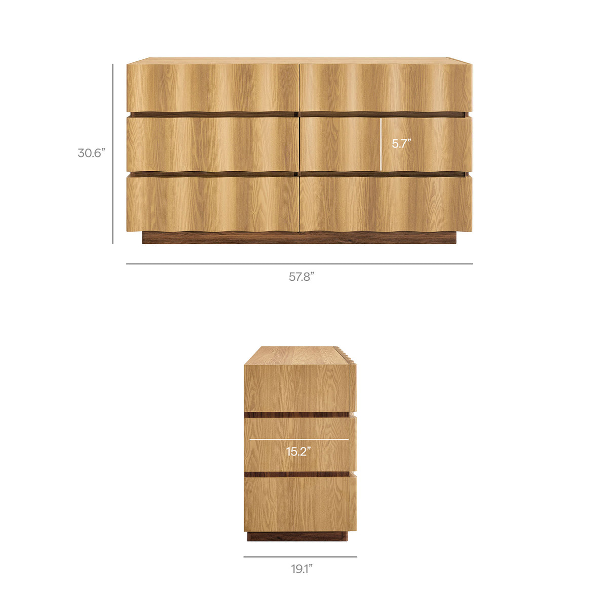 Isola Wavy 6 Drawer Dresser - Light Oak Walnut