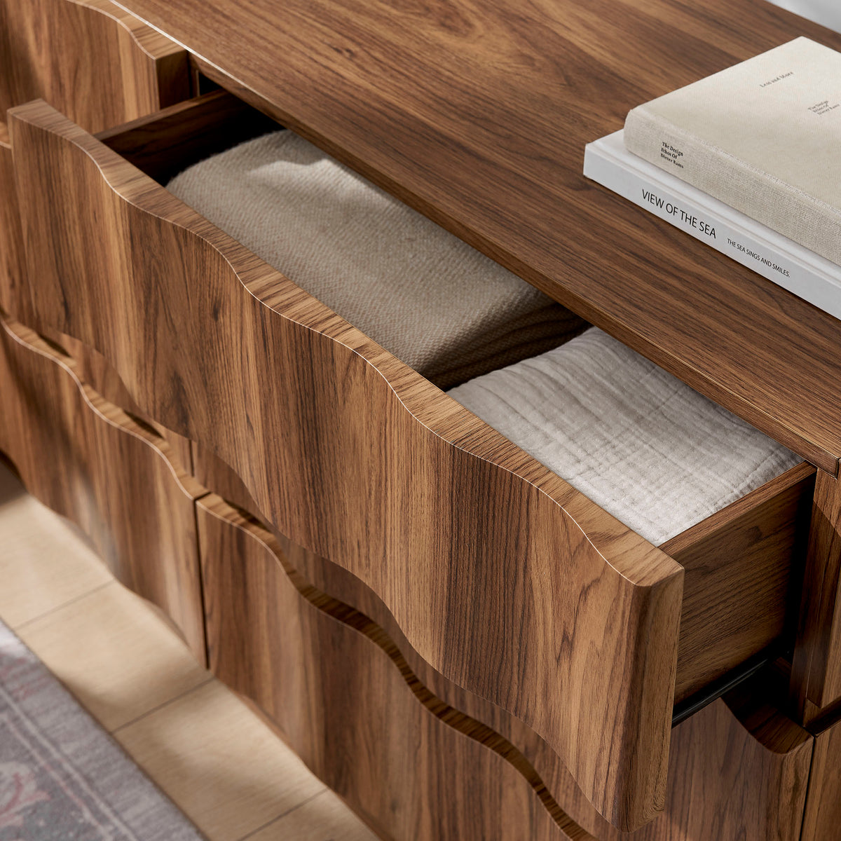 Isola Wavy 6 Drawer Dresser - Walnut