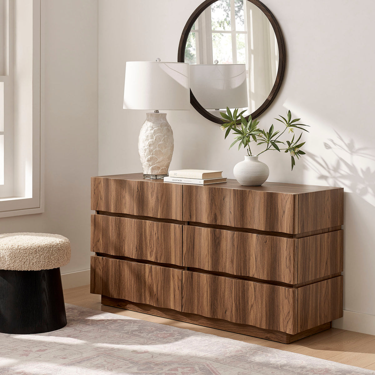 Isola Wavy 6 Drawer Dresser - Walnut