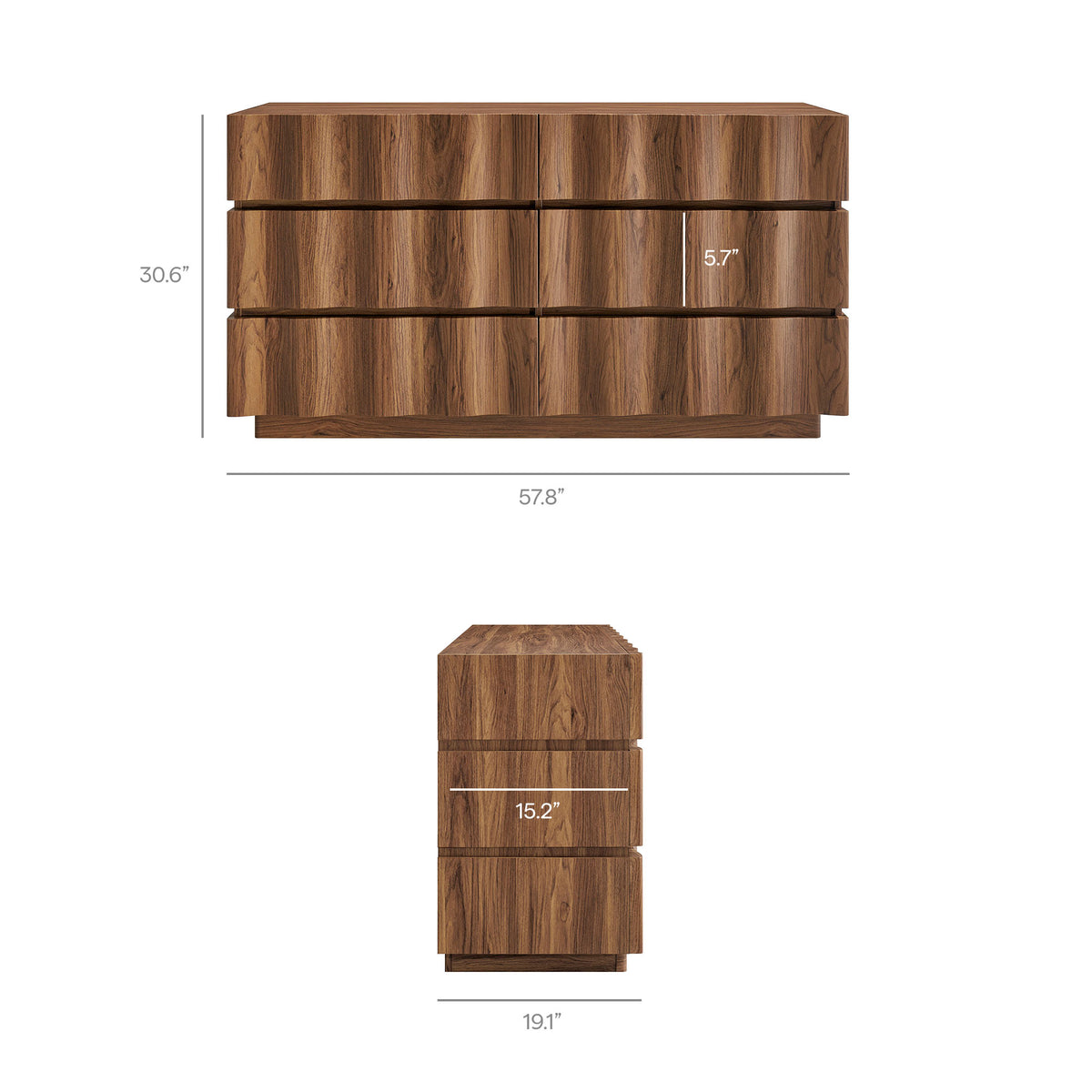 Isola Wavy 6 Drawer Dresser - Walnut