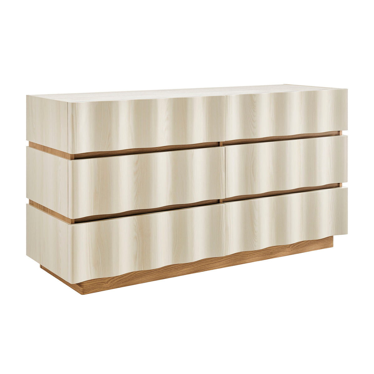 Isola Wavy 6 Drawer Dresser - White Light Oak
