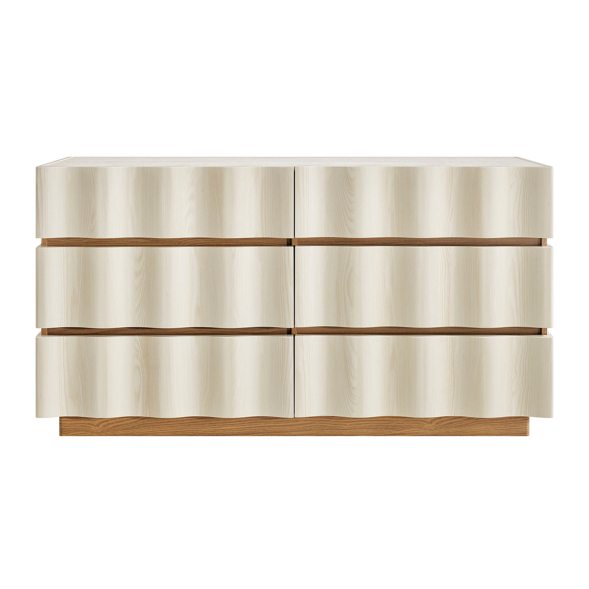 Isola Wavy 6 Drawer Dresser - White Light Oak