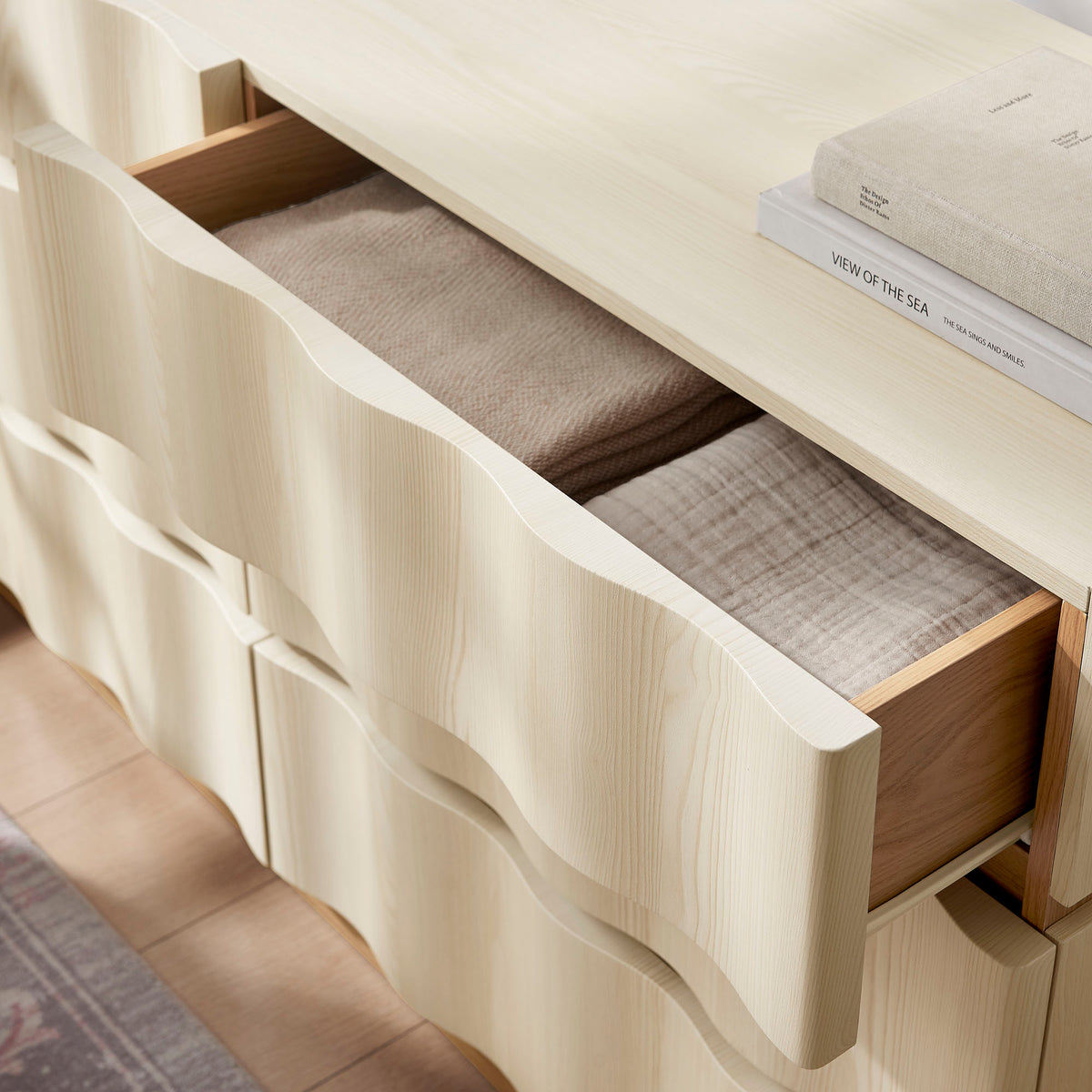 Isola Wavy 6 Drawer Dresser - White Light Oak