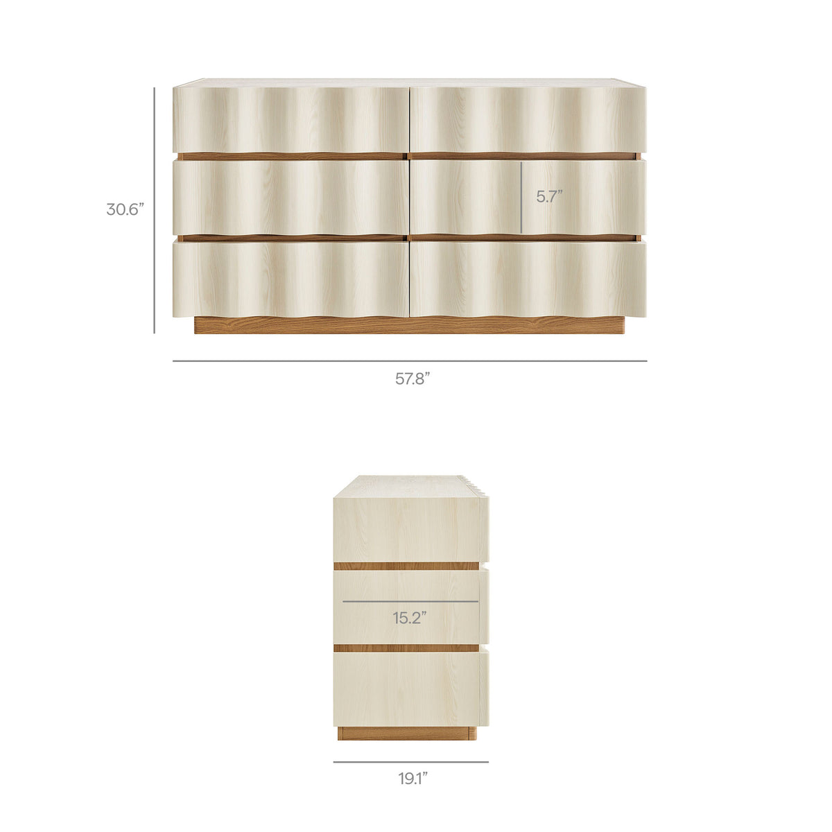 Isola Wavy 6 Drawer Dresser - White Light Oak