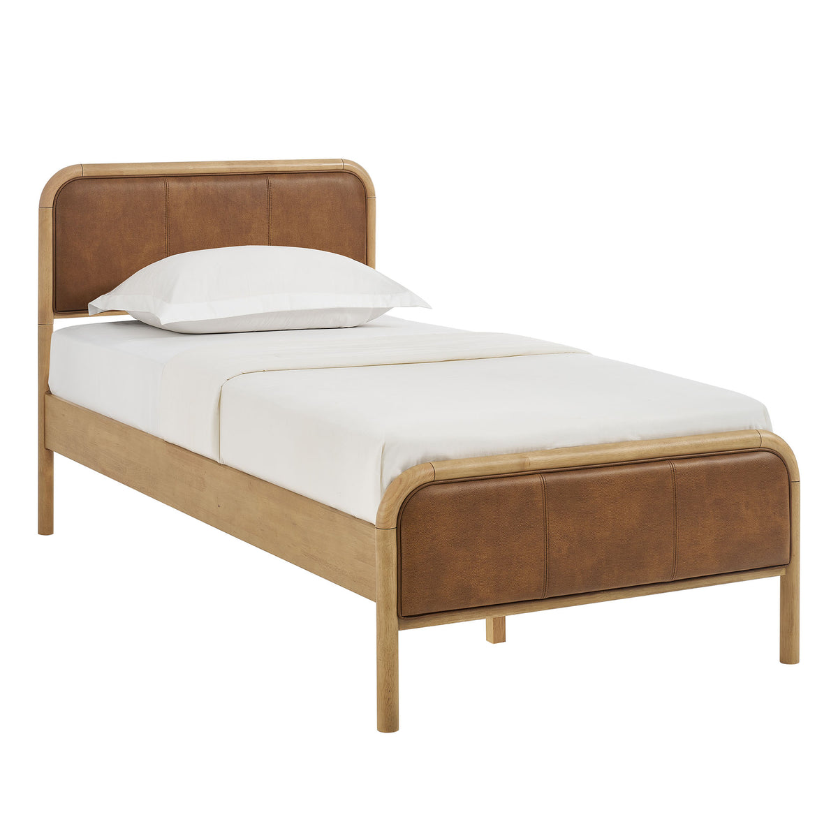Wexford Vegan Leather Twin Platform Bed - Light Oak Canyon