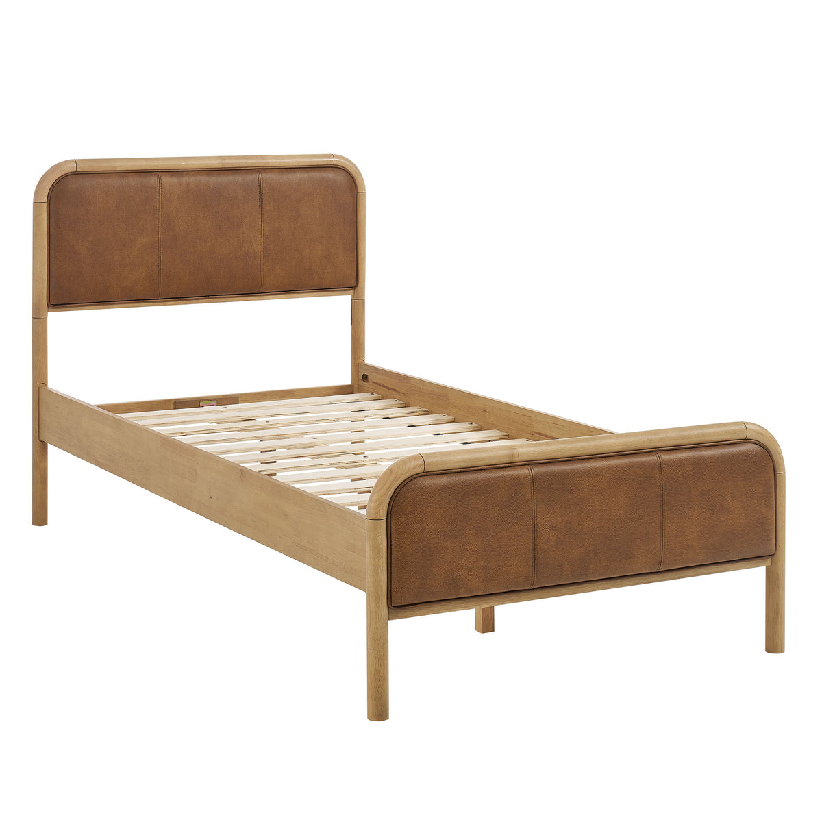 Wexford Vegan Leather Twin Platform Bed - Light Oak Canyon
